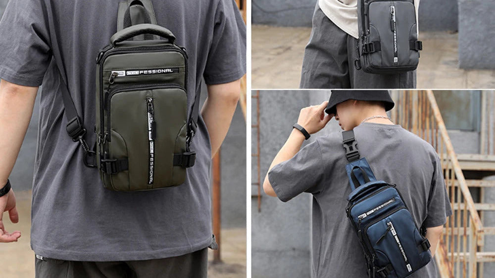 Men's Nylon Crossbody Bag with USB Charging Port - Multifunctional Waterproof Daypack for Outdoor Travel and Casual Use