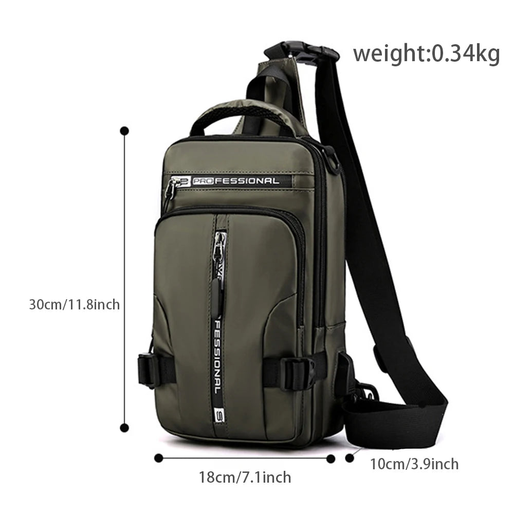 Men's Nylon Crossbody Bag with USB Charging Port - Multifunctional Waterproof Daypack for Outdoor Travel and Casual Use