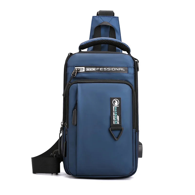 Men's Nylon Crossbody Bag with USB Charging Port - Multifunctional Waterproof Daypack for Outdoor Travel and Casual Use